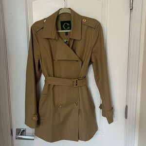 C. Wonder Womens Tan Double Breasted Belted Trench Coat Gold Buttons XL